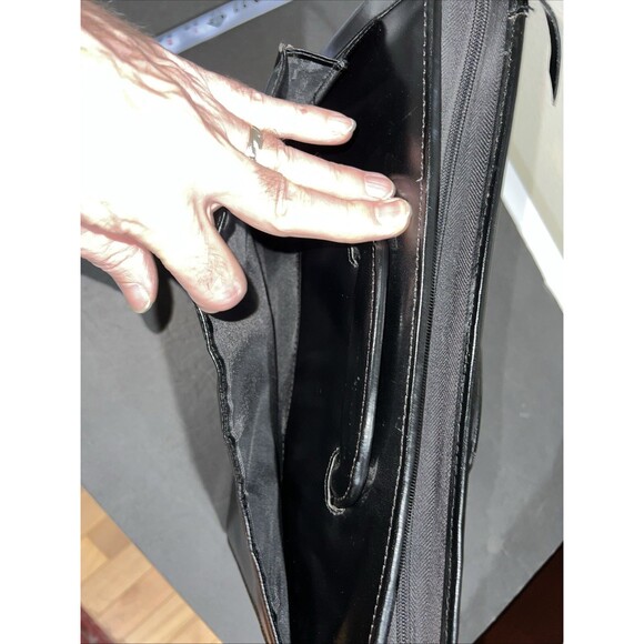 Leather Briefcase 7 Ring Binder Attaché Hide Away Handles Zip Portfolio Black - Picture 5 of 16